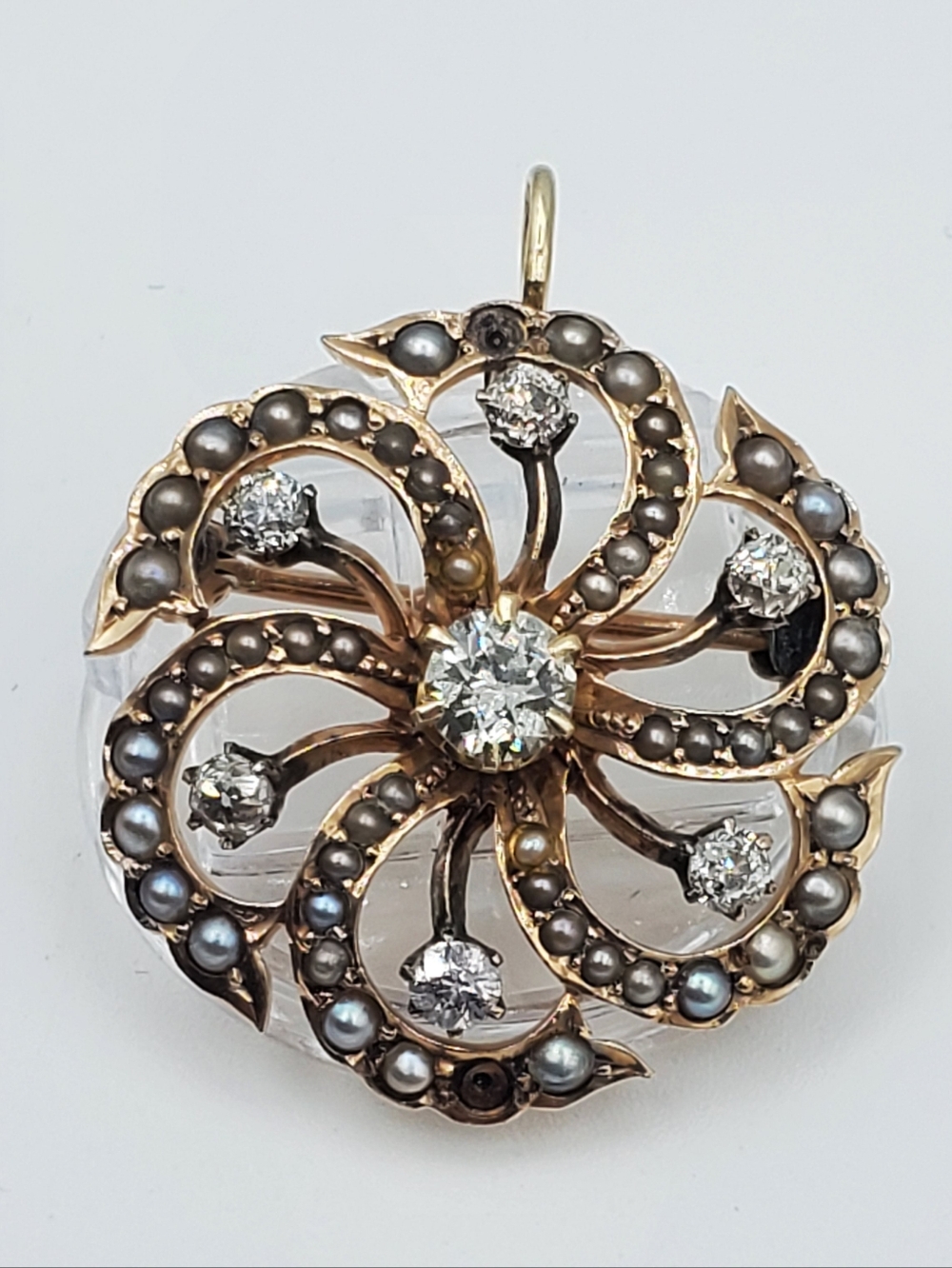 14k Rose Gold Victorian Brooch & Pendent 1.10 TCW Rose Cut Natural Diamonds - Picture 3 of 13